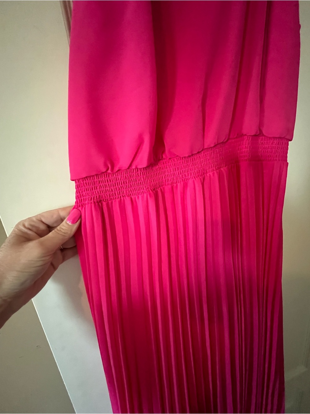 New! Sam Edelman Hot Pink Sleeveless Pleated Midi Dress Women’s Size 8 - Picture 14 of 16